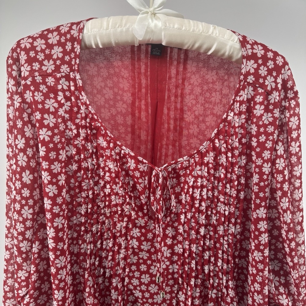 Tommy Hilfiger 2X Red Floral Peasant Blouse Boho Flowy Fall Sheer Chic Top - Picture 3 of 7